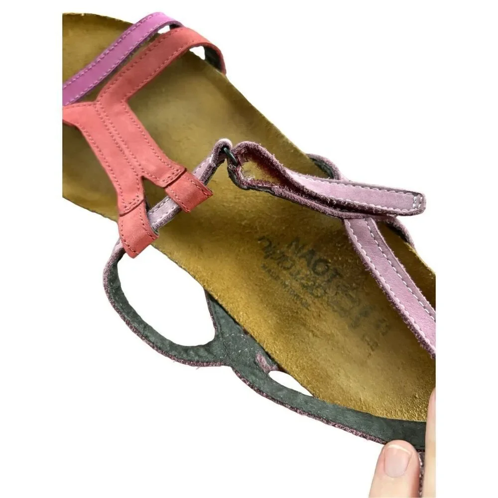NAOT Judith Sandals Pink Leather Uppers Size 41 / 10 Strappy Boho Cork - Picture 4 of 6